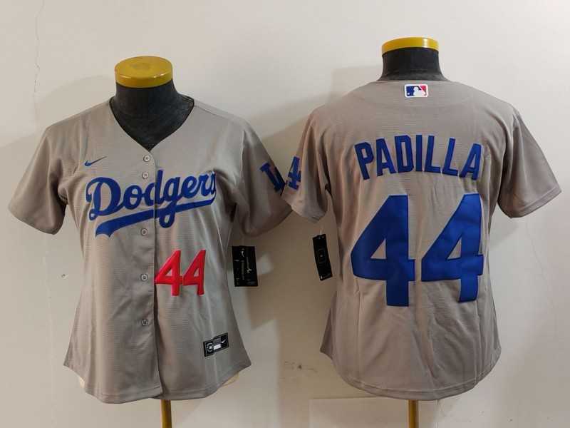 Women%27s Los Angeles Dodgers #44 Vicente Padilla Number Grey Cool Base Stitched Jersey